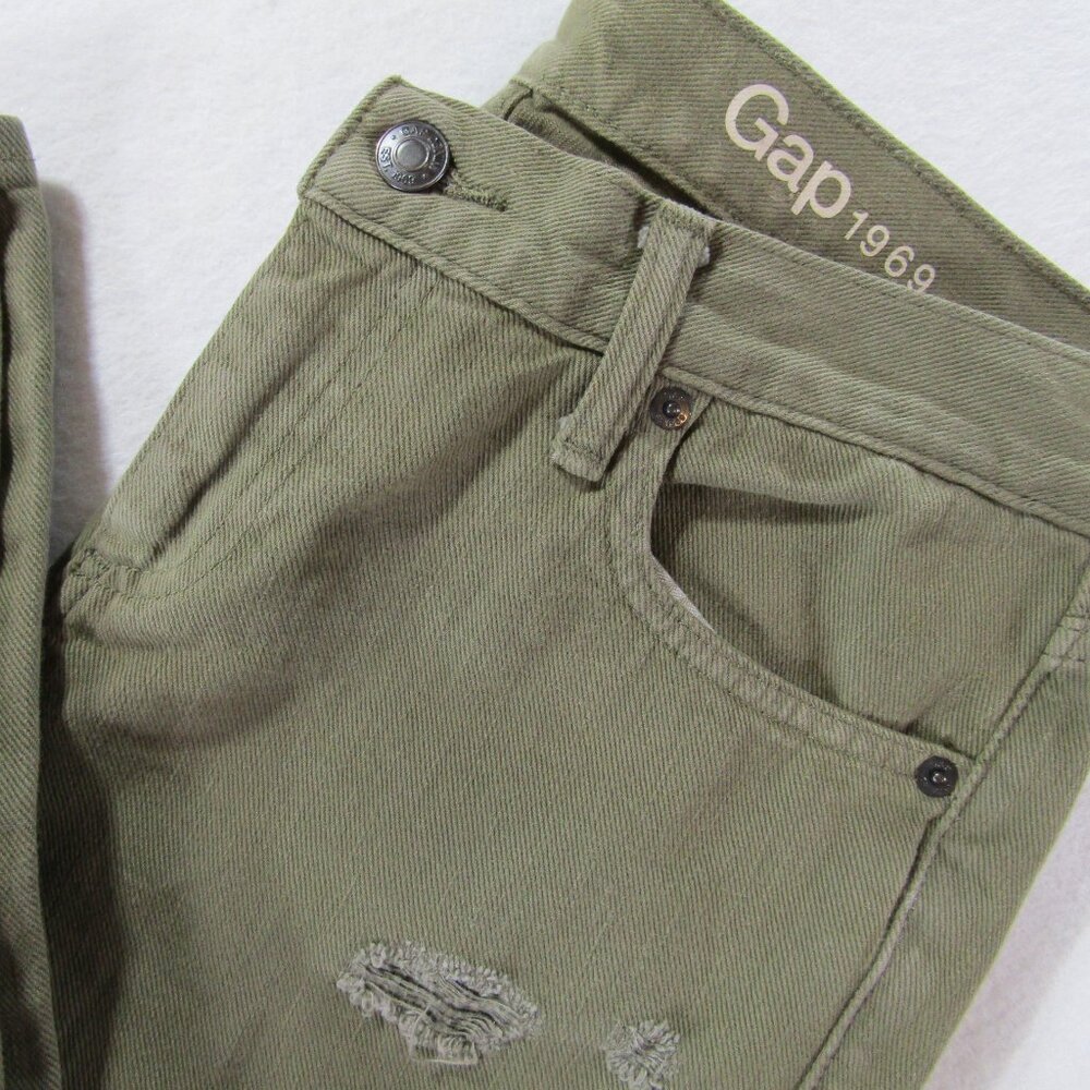 Gap Women’s Green Girlfriend Mid-rise Distressed Jeans, Size 27R - Picture 9 of 9